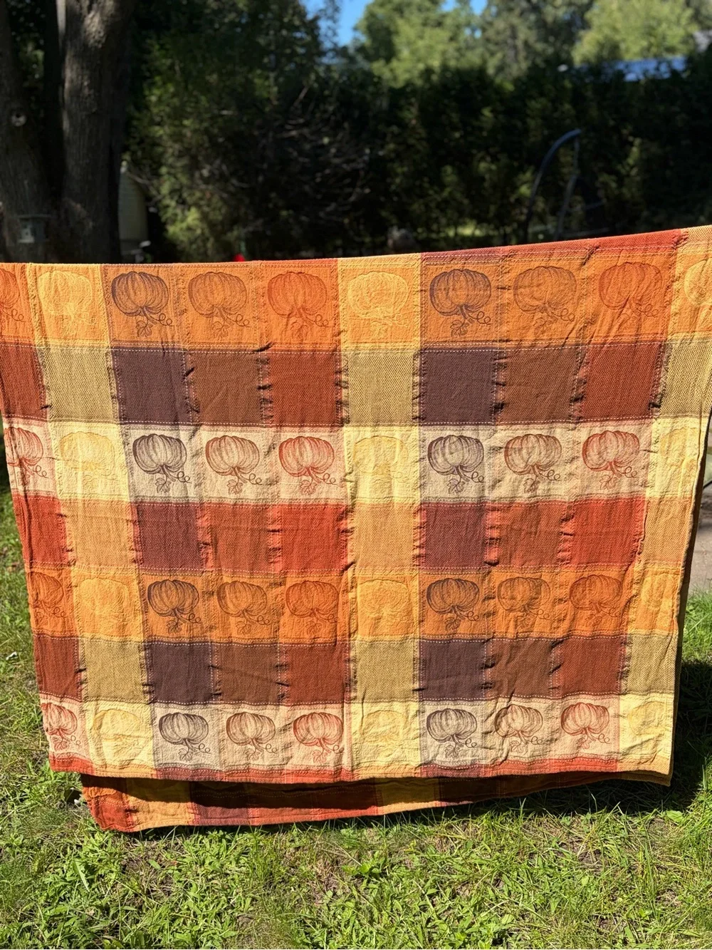 Vintage Pumpkin Plaid tablecloth - thanksgiving table decor 94” x 54 “